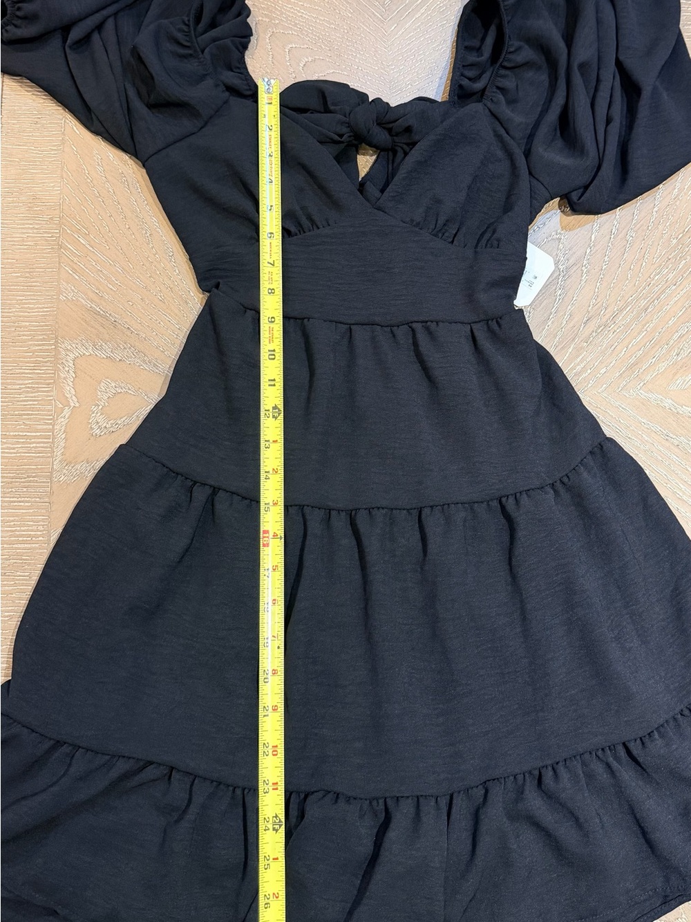 Altar'd State Black Long Sleeve Tiered V-Neck Mini Dress - Picture 3 of 8